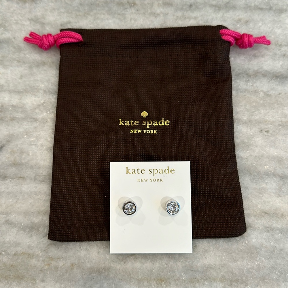 NEW Kate Spade CZ Round Bezel 14K Gold Filled Earrings
